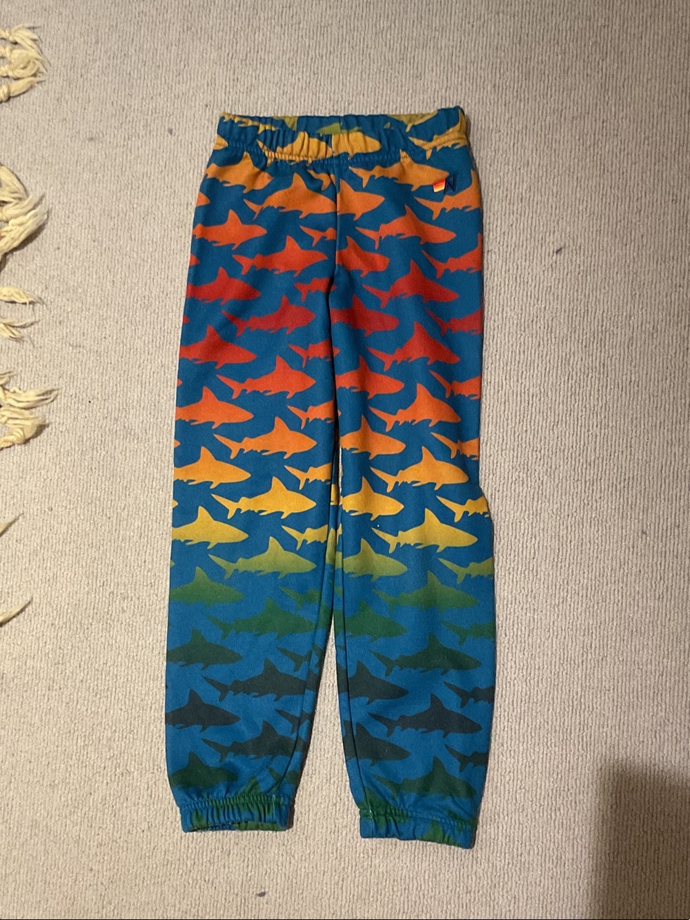 Aviator Nation Blue and Mustard Shark-Print Kids Joggers